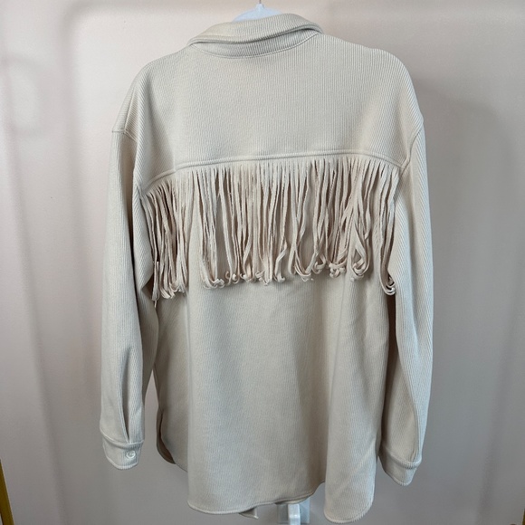 ALLIE ROSE WOMENS LONG SLEEVE CORDUROY SOFT SHACKET WITH FRINGE CREAM SZ M, - Picture 6 of 10
